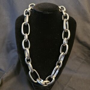 Silver Tone Chunky Link Statement Necklace Oversized Chain Adjustable